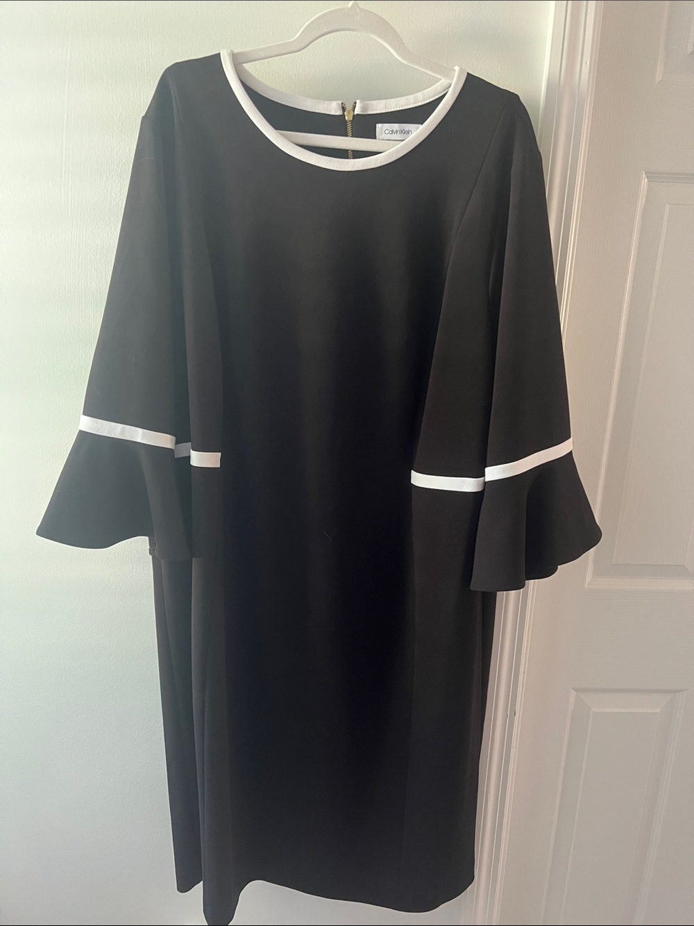 Calvin Klein Black Midi Dress with White Trim